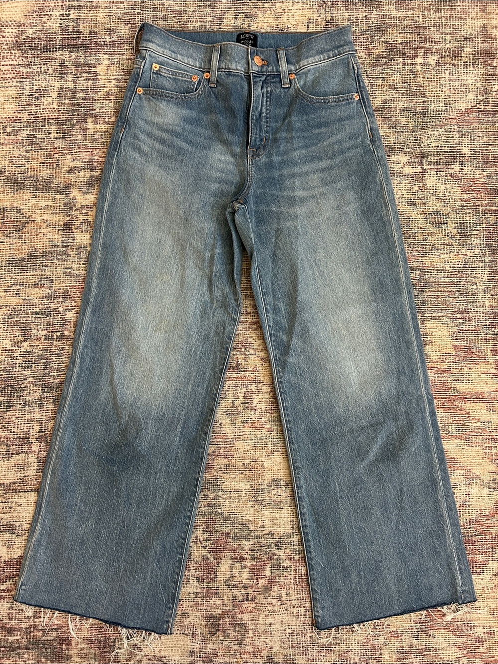 J. Crew Women’s Wide Leg Crop Jeans in Faded Blue Denim